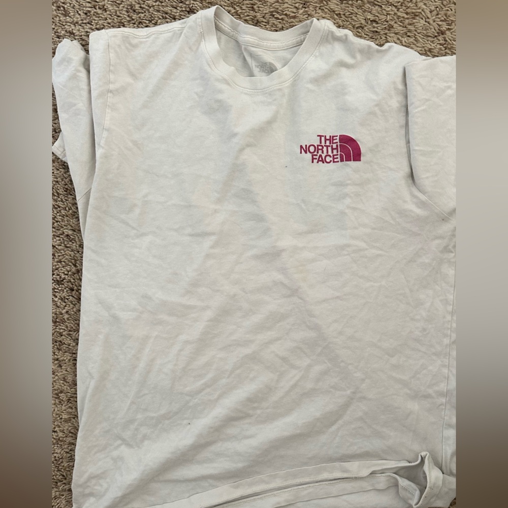 The North Face Cream Hoodie with Red Logo